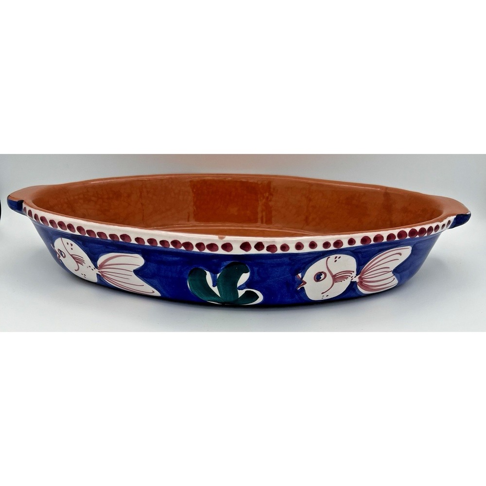 Vietri Italy Solimene Campagna Royal Blue Fish Pesce Ceramic Serving Dish 16"